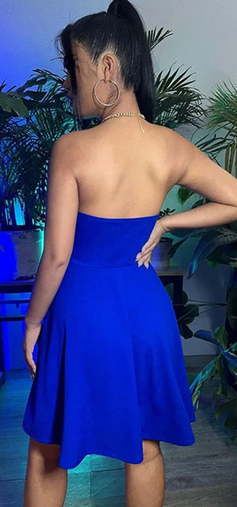 Simple V-neck A-line Royal Blue Short Jersey Homecoming Dresses Online, HD0686