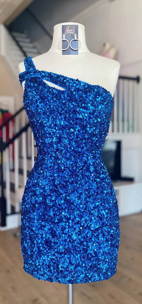 Sparkly One Shoulder Mermaid Sequins Short Homecoming Dresses Online, HD0688