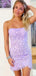 Simple Applique Straight Neck Mermaid Short Lilac Homecoming Dresses Online, HD0690