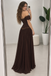 Classy Brown Off-Shoulder Ruched Chiffon Prom Dress Unique Beaded A-Line Gown,OLP2403