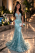 Elegant Spaghetti Strap Sleeveless Mermaid Lace Long Evening Prom Dresses Online, OLP667