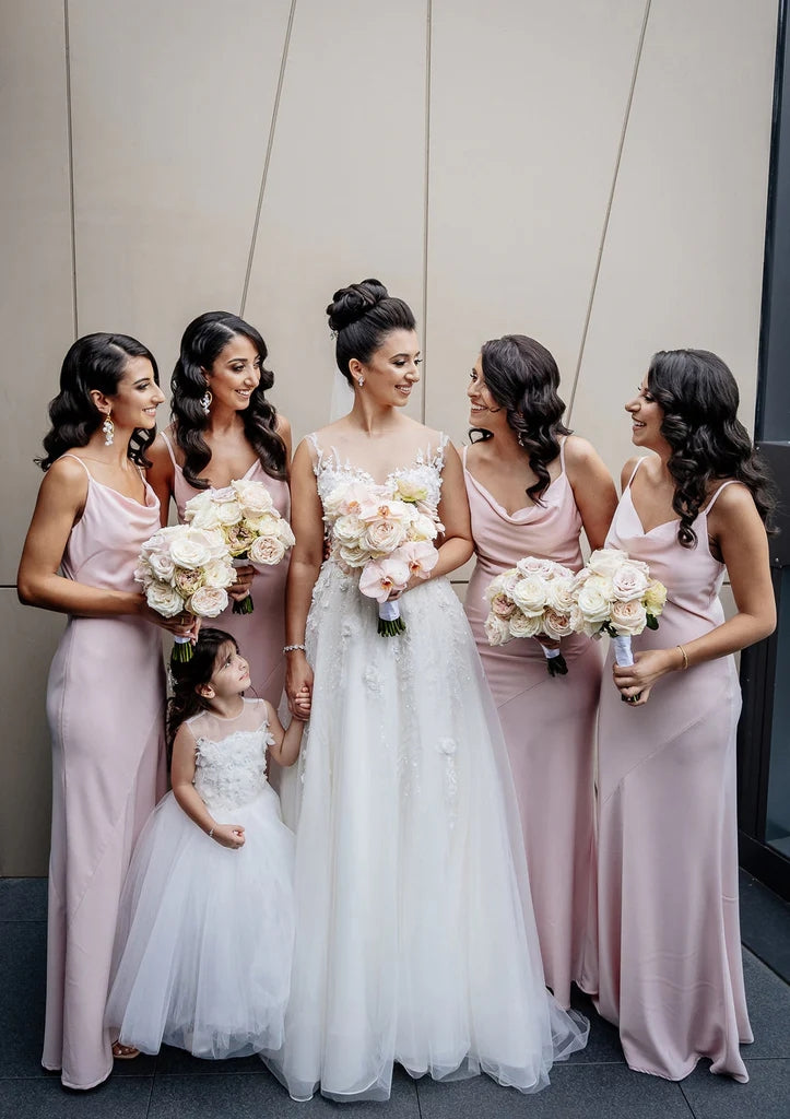 Elegant Spaghetti Straps Mermaid Blush Long Bridesmaid Dresses Online, BG690