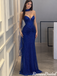 Elegant Royal Blue V Neck Ruched Mermaid Gown Sexy Shimmer Prom Dress,OLP245