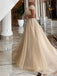 Elegant One Shoulder A-line Champagne Long Evening Prom Dress for Women, OL065