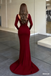Sexy Red Long Sleeve Mermaid Side Slit Long Prom Dress Ideas, Evening Party Dresses , OLP1213