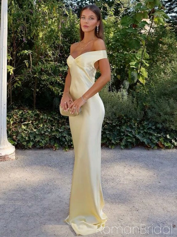 Sexy Off-shoulder Sleeveless Mermaid Satin Evening Prom Dresses Online, OLP976