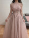 Sparkly Applique Pink Halter A-Line Long Prom Dress Ideas, Evening Party Dresses, OLP1562