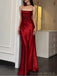 Soft Spaghetti Strap Sleeveless Mermaid Satin Evening Prom Dresses Online, OLP874