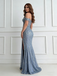Sexy Blue Off-Shoulder Mermaid Side Slit Long Prom Dress Ideas, Evening Party Dresses ,OLP1169