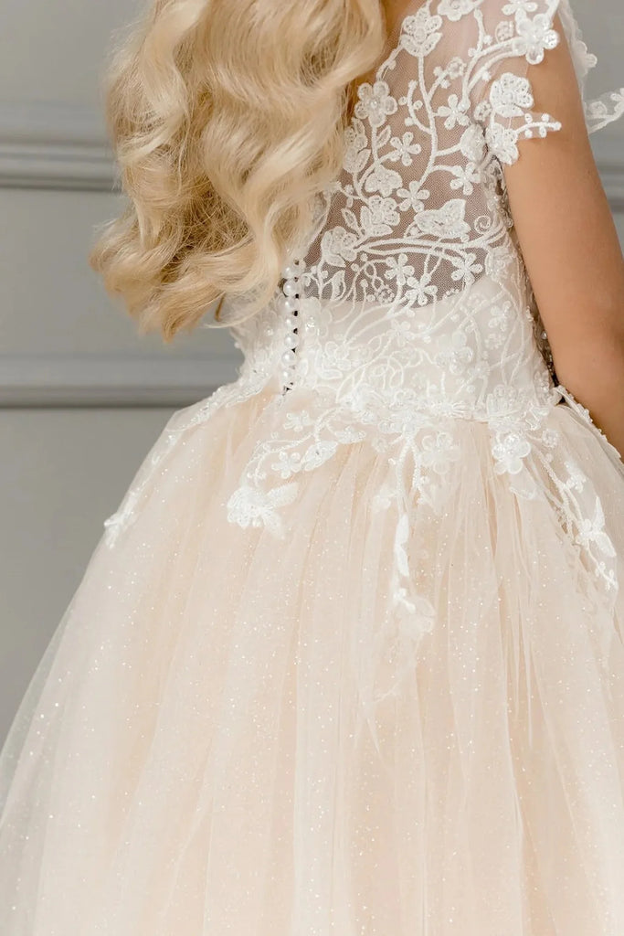 Cute Pink Spaghetti Strap Sleeveless Long A-Line Flower Girl Dress , FGS0036