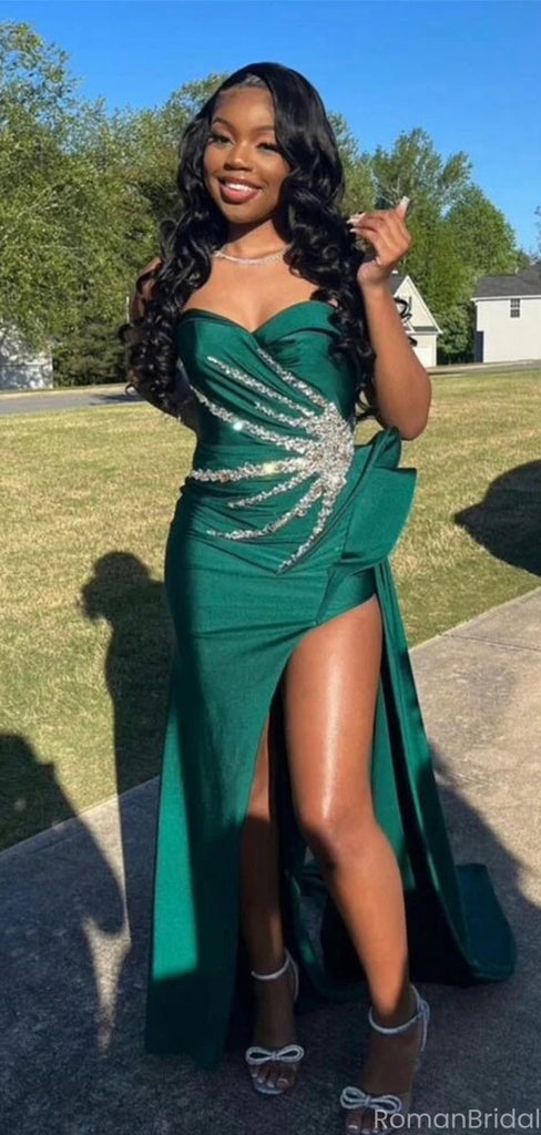 Elegant Green Sweetheart Mermaid Side Slit Long Prom Dress Ideas, Evening Party Dresses, OLP1463