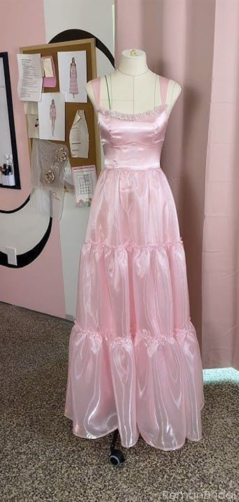 Elegant Pink Spaghetti Strap Mermaid Long Prom Dress Ideas, Evening Party Dresses, OLP1476