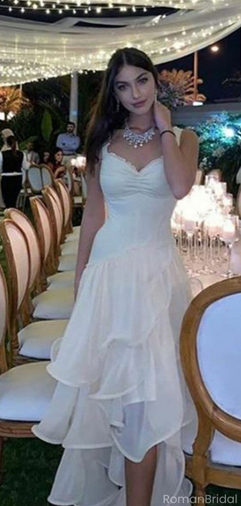 Elegant White Spaghetti Strap A-line Long Prom Dress Ideas, Evening Party Dresses, OLP1588