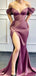 Sexy Purple Off-Shoulder Sleeveless Mermaid Side Slit Long Prom Dress Ideas, Evening Party Dresses , OLP1205