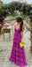 Stunning Fuchsia Tiered Prom Gown Ruffled Deep V-Neck Formal Party Dress,OLP1827