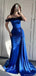 Floral Navy Blue Off-Shoulder Mermaid Long Prom Dress Ideas, Evening Party Dresses, OLP1581
