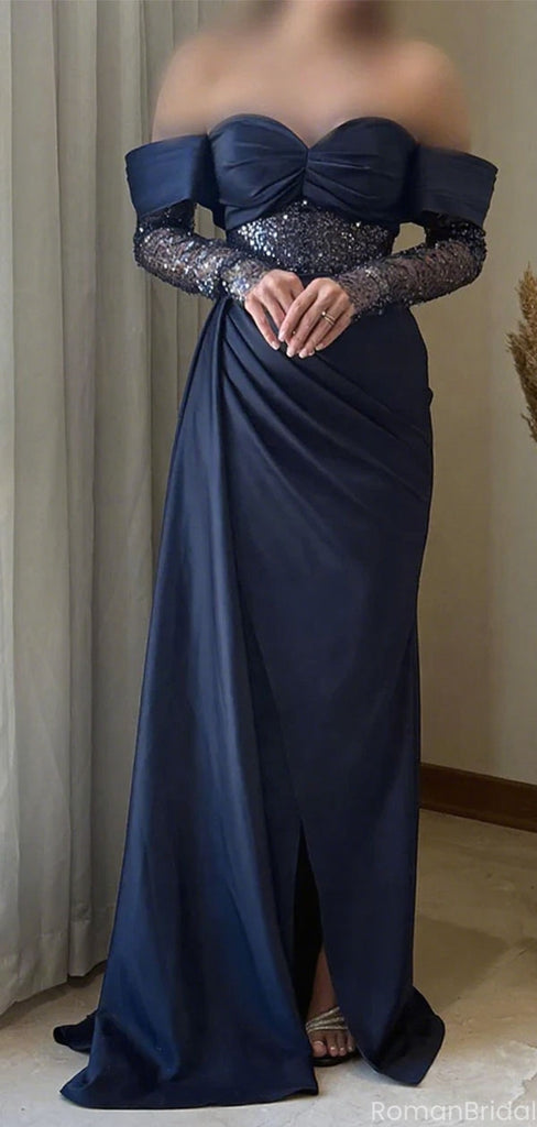 Unique Blue Off-Shoulder Mermaid Long Prom Dress Ideas, Evening Party Dresses, OLP1426