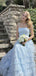 Unique Light Blue Tiered Tulle Ball Gown with Sparkly Beaded Ruffle Detailing,OLP1888
