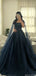 Elegant Navy Blue Spaghetti Strap A-Line Long Prom Dress Ideas, Evening Party Dresses, OLP1563