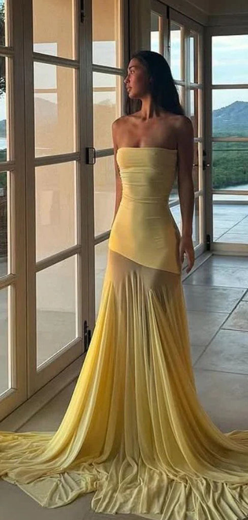 Elegant Yellow Sweetheart Mermaid Long Prom Dress Ideas, Evening Party Dresses, OLP1252