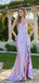 Modern Lavender Satin Prom Dress Beaded Sweetheart Neck Side Slit Ruched Formal Gown, OLP1702