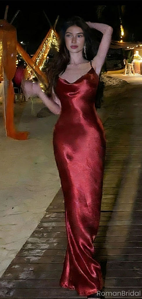 Classy Red Satin Strapless Prom Dress Sleek Backless Maxi Party Gown,OLP1812