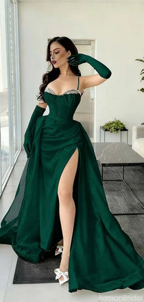 Elegant Green Spaghetti Strap Mermaid Long Prom Dress Ideas, Evening Party Dresses, OLP1602