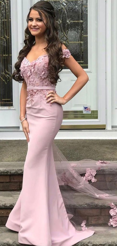 Elegant Pink Off-Shoulder Sleeveless Mermaid Long Prom Dress Ideas, Evening Party Dresses ,OLP1197