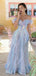 Ethereal Blue Off-Shoulder Tulle Prom Gown Iridescent Sparkle Tiered Ball Dress,OLP1799