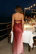 Dark Red Satin Prom Dress Strapless Floor Length Simple Sleek Party Gown,OLP2077