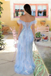 Ethereal Blue Off-Shoulder Tulle Prom Gown Iridescent Sparkle Tiered Ball Dress,OLP1799