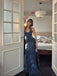 Elegant Navy Blue Spaghetti Strap Mermaid Long Prom Dress Ideas, Evening Party Dresses, OLP1655