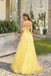 Beautiful Yellow Lace Prom Dress Butterfly Appliques Off-Shoulder,OLP2106