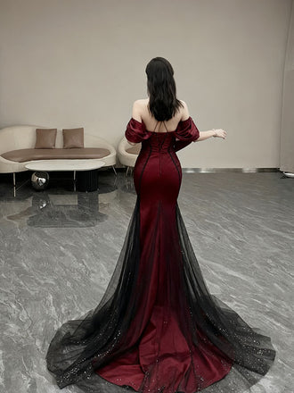 Elegant Red Off-Shoulder Mermaid Long Prom Dress Ideas, Evening Party Dresses, OLP1310