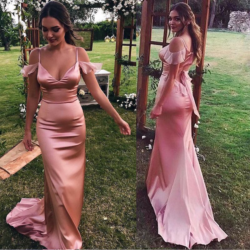 Elegant Pink Spaghetti Strap Mermaid Long Prom Dress Ideas, Evening Party Dresses, OLP1439