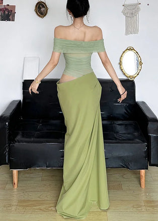 Unique Green Off-Shoulder Mermaid Long Prom Dress Ideas, Evening Party Dresses, OLP1376