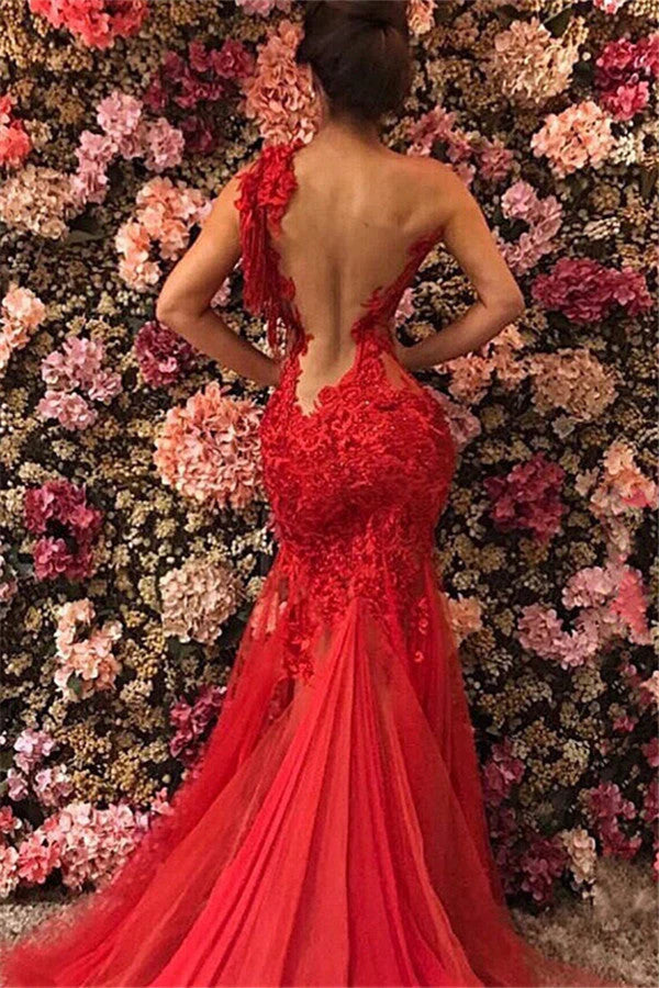 Unique Red Mermaid Lace Long Prom Dress Ideas, Evening Party Dresses, OLP1532
