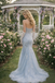 Glamorous Ice Blue Embroidery Mermaid Dress with Sheer Tulle Court Train,OLP1897