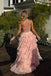 Unique Blush Pink Tiered Ruffle Prom Dress Strapless Boned Corset Tulle Ball Gown Skirt,OLP1741