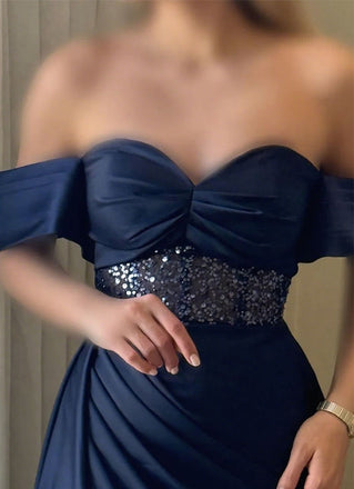 Unique Blue Off-Shoulder Mermaid Long Prom Dress Ideas, Evening Party Dresses, OLP1426