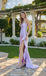 Modern Lavender Satin Prom Dress Beaded Sweetheart Neck Side Slit Ruched Formal Gown, OLP1702