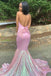Sexy Floral Pink V-Neck Mermaid Long Prom Dress Ideas, Evening Party Dresses, OLP1551
