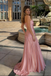 Glamorous Pink Ruched Satin Strapless Prom Dress Mermaid Floor Length Party Gown,OLP1850