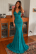Unique Teal Beaded Spaghetti Strap Mermaid Prom Dress,OLP2478