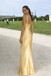 Classy Gold Silk Satin Prom Slip Dress with Tie Shoulder plus V Neckline,OLP2038
