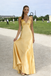 Classy Gold Silk Satin Prom Slip Dress with Tie Shoulder plus V Neckline,OLP2038