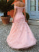 Pretty Blush Pink Tulle Ball Gown Off-Shoulder 3D Floral Appliques Prom Dress,OLP1968