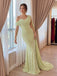 Elegant Sage Green One-Shoulder Chiffon Prom Dress Cape,OLP2467