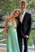 Unique Sage Green Strapless Satin A-Line Prom Dress with Bow Detail,OLP1782