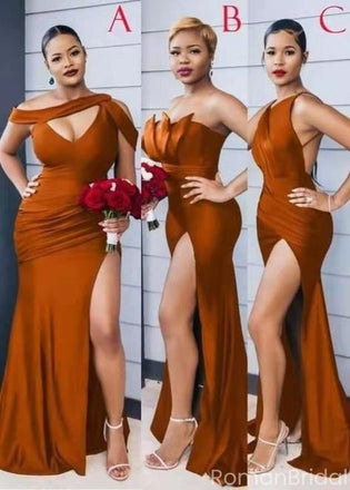 Simple Orange Mismatched Sleeveless Mermaid Long Bridesmaid Dresses Online, BG890